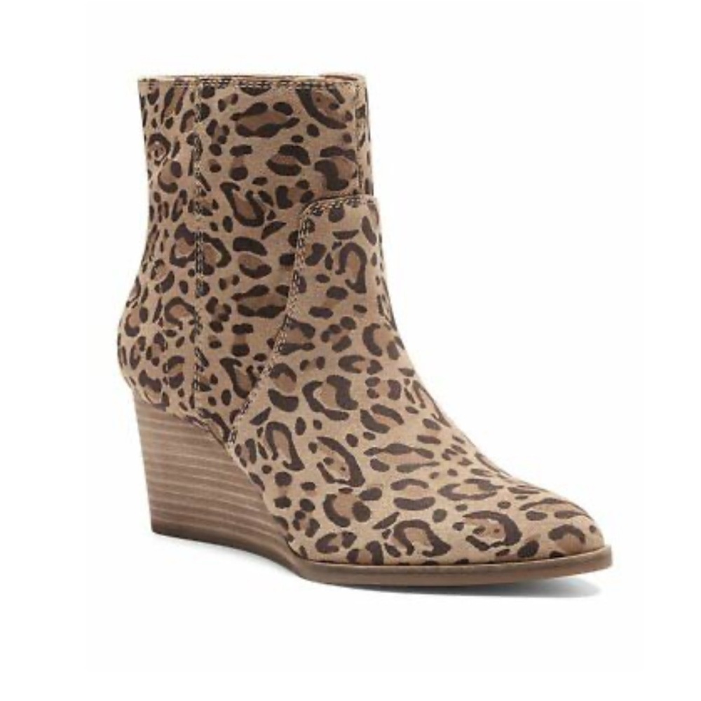 Lucky Brand Women's Wafael Javan Leopard Print Suede Wedge Booties Size 5.5m